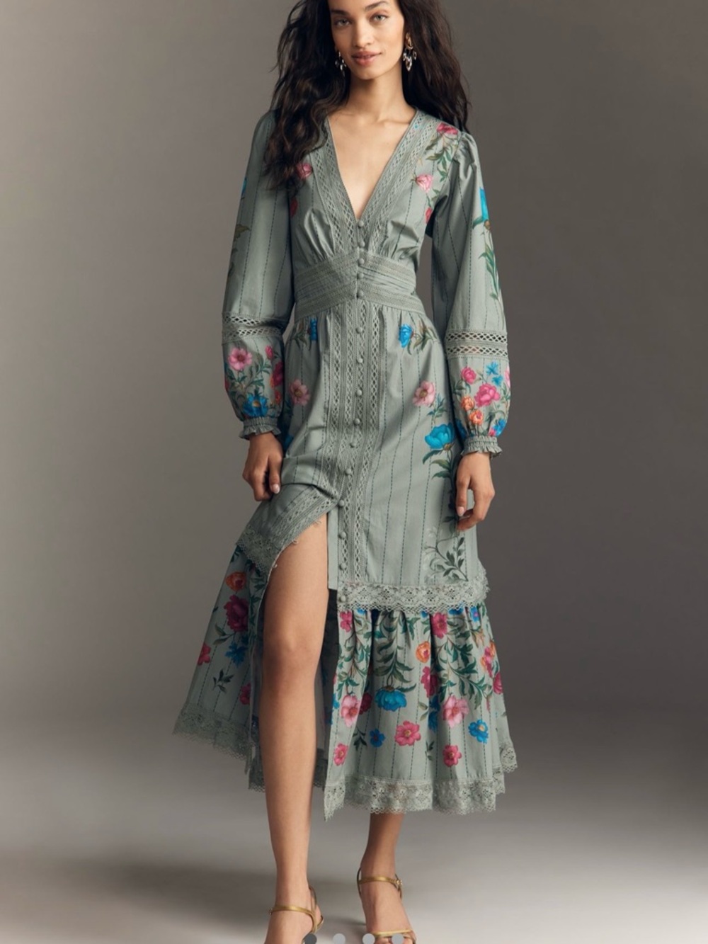 Anthropologie Floral Button Front Midi dress - Picture 2 of 6